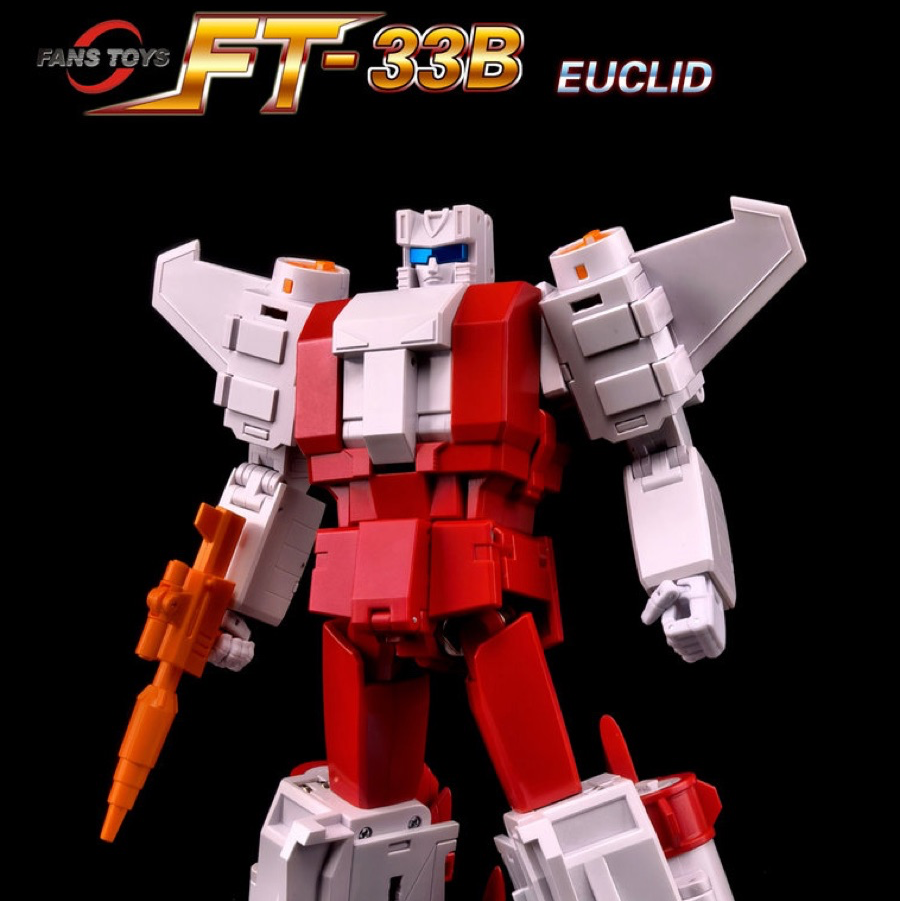 Transformers action figure with red, white, and gray color scheme on a black background