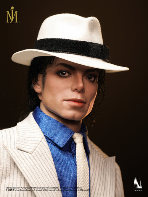 INART Michael Jackson Smooth Criminal 1/6 scale collectible figure in iconic white suit and fedora.