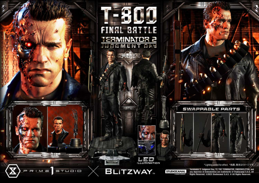 Promotional image of a Terminator action figure with detailed features and branding.
