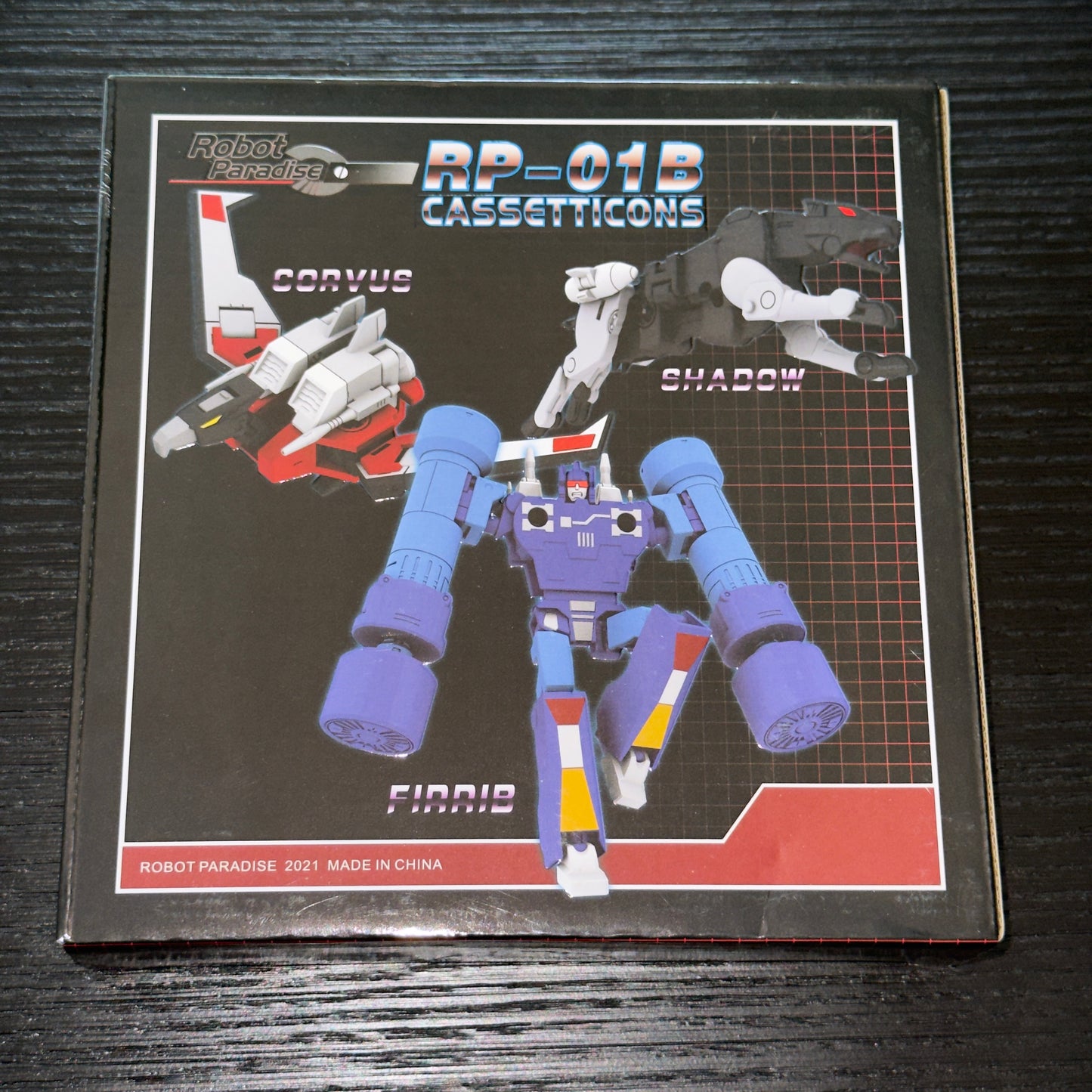 Robot Paradise RP-01B Cassetticons Masterpiece-scale Transformers collectible set featuring Ravage, Laserbeak, and Rumble/Frenzy with accessories and original packaging. Pre-owned, opened for inspection only, never displayed, in excellent collector condition.