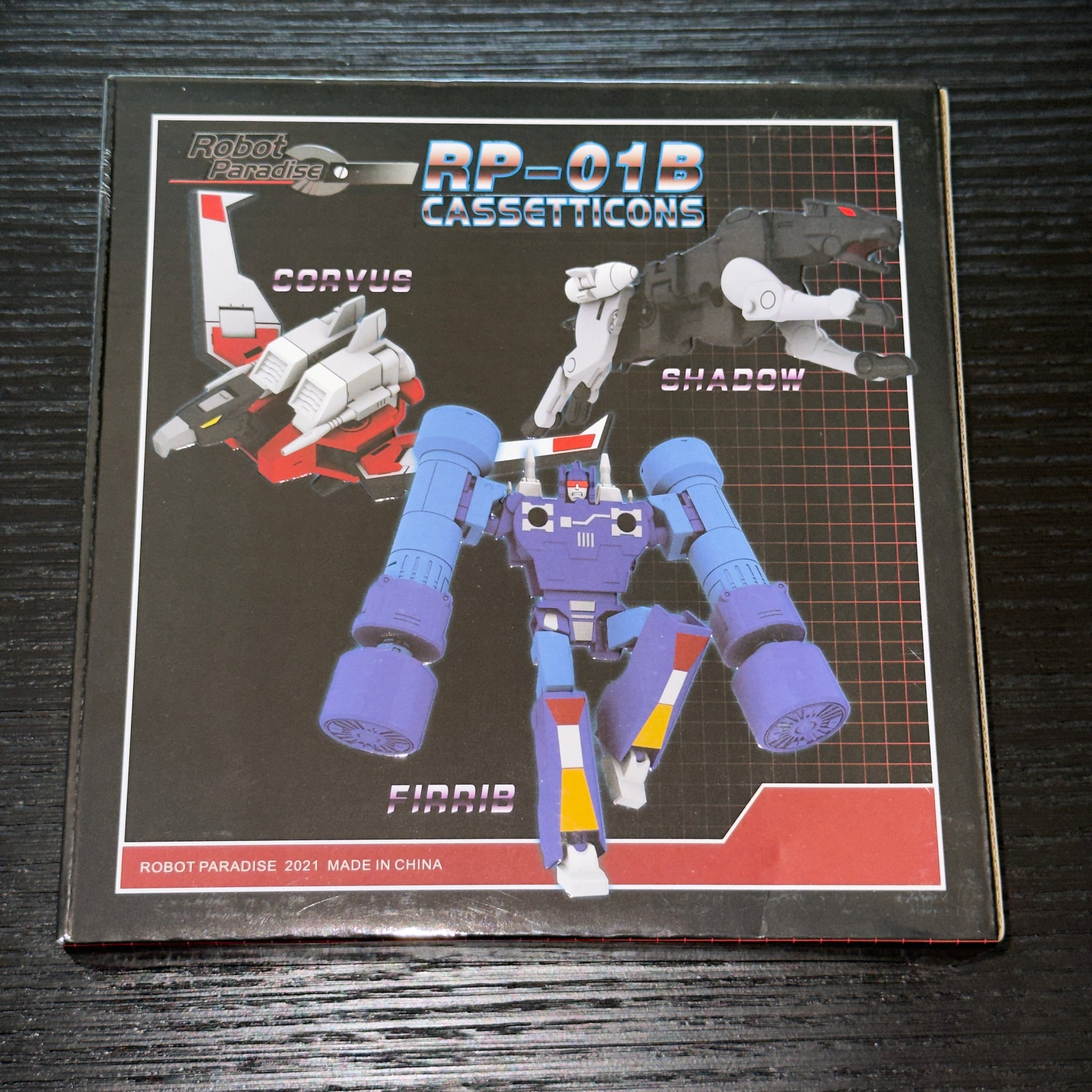 Robot Paradise RP-01B Cassetticons Masterpiece-scale Transformers collectible set featuring Ravage, Laserbeak, and Rumble/Frenzy with accessories and original packaging. Pre-owned, opened for inspection only, never displayed, in excellent collector condition.